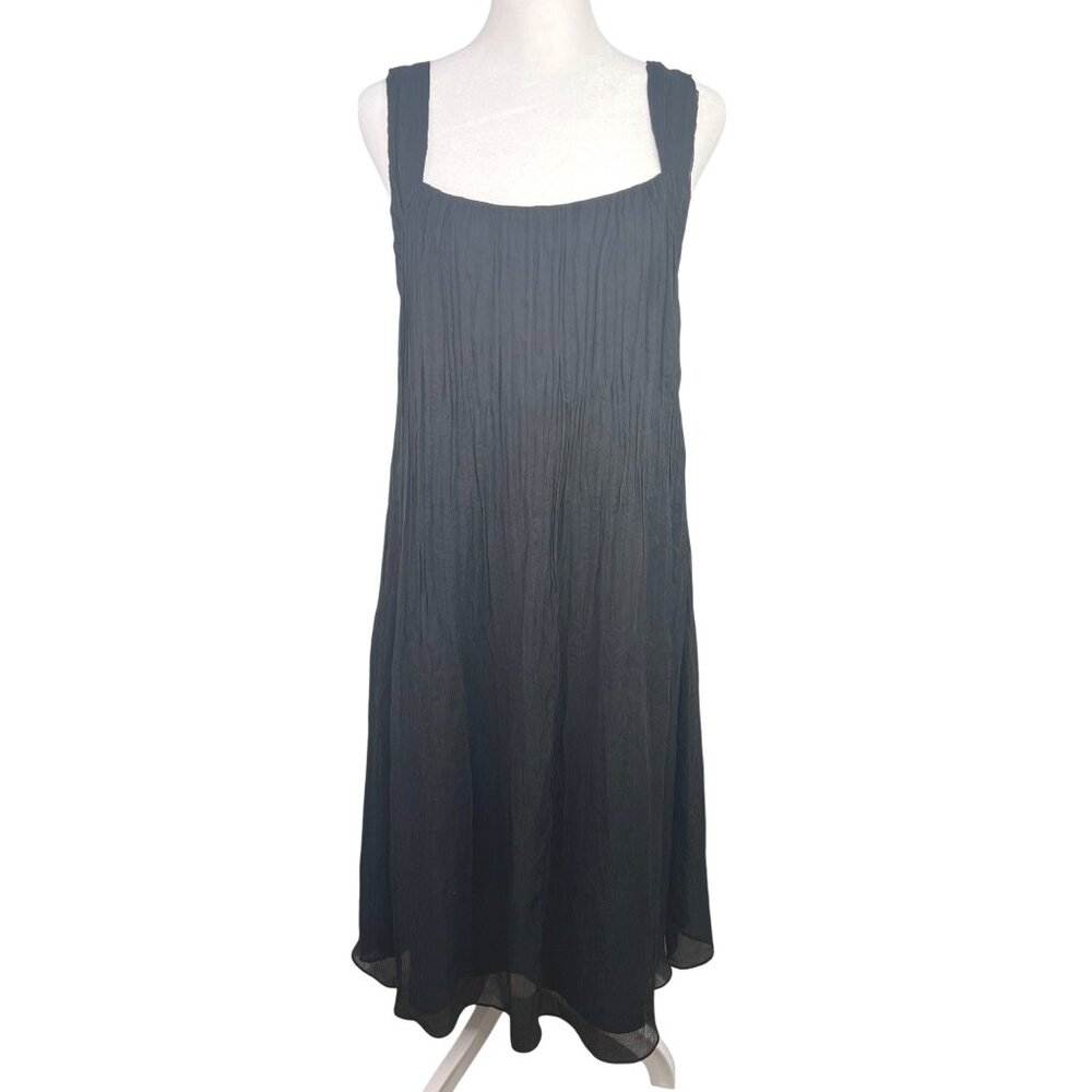 Eileen Fisher Black Lightweight Crinkle Chiffon Sleeveless Silk Dress XS - Picture 3 of 14